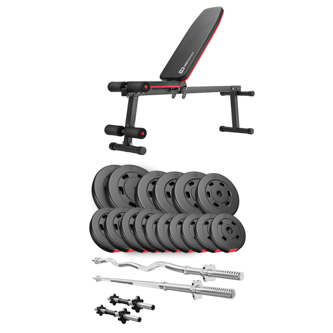 Набор Hop-Sport Premium 75кг со скамьей HS-1010 Pro, штангами и гантелями