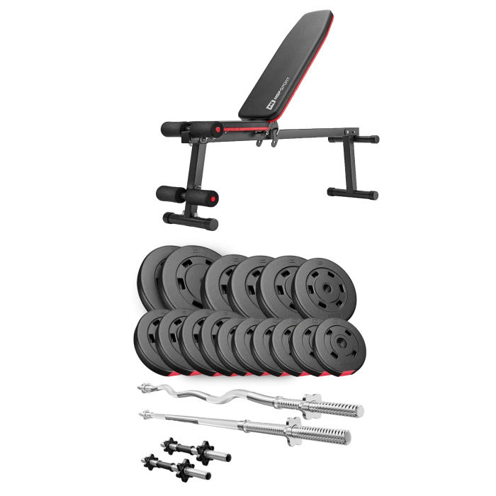 Набір Hop-Sport Premium 75кг з лавою HS-1010 Pro, штангами та гантелями