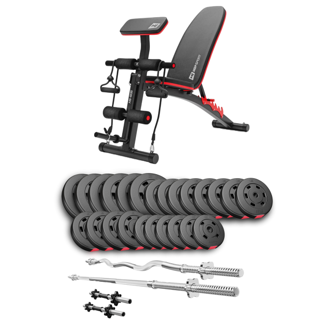 Набір Hop-Sport Premium 135кг з лавою HS-1035, штангами та гантелями