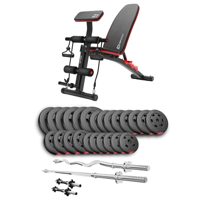 Набір Hop-Sport Premium 135кг з лавою HS-1035, штангами та гантелями