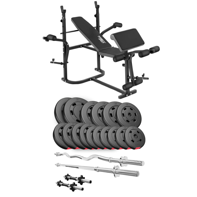 Набор Hop-Sport Premium 75кг со скамьей TX-020, штангами и гантелями.