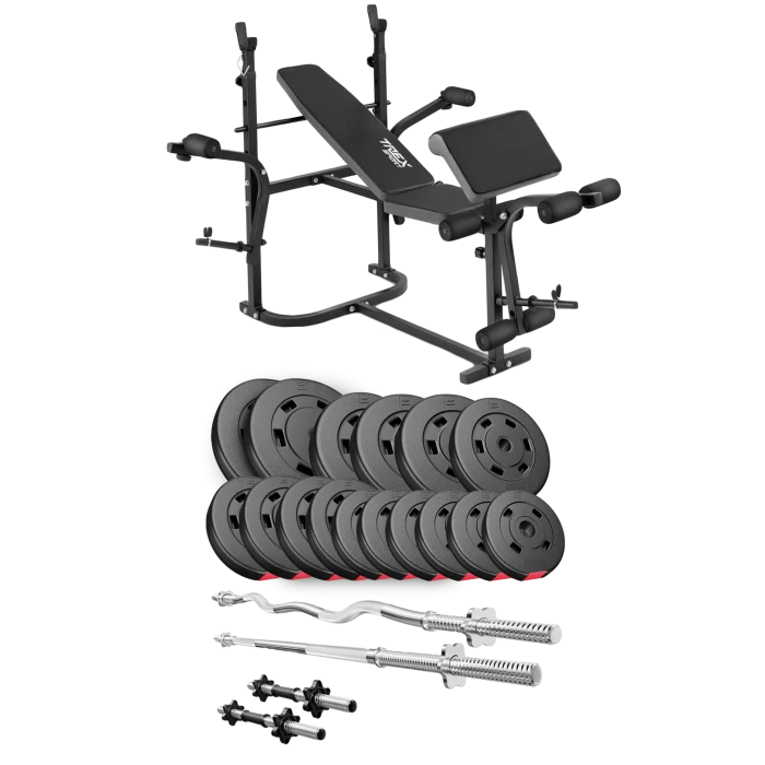 Набір Hop-Sport Premium 75кг з лавою TX-020, штангами та гантелями
