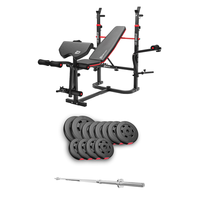 Набір Hop-Sport Premium 69кг з лавою HS-1065HB Pro та штангою