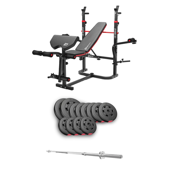 Набір Hop-Sport Premium 69кг з лавою HS-1065HB Pro та штангою