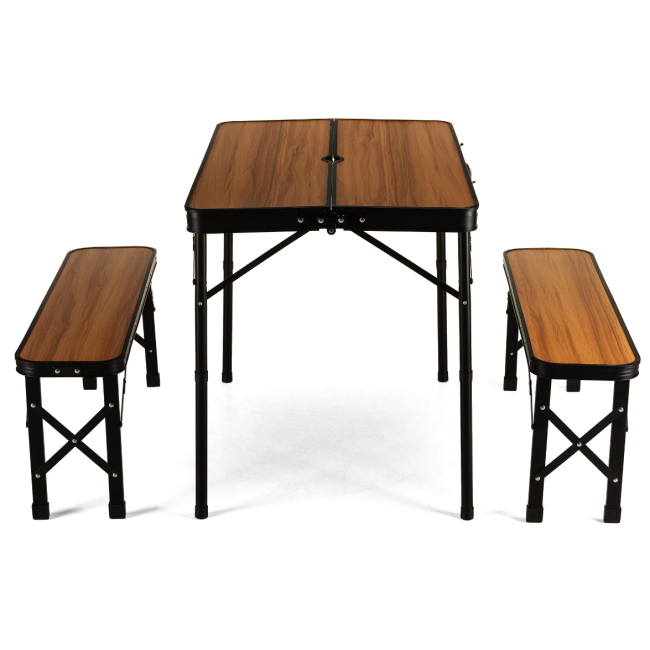 Стіл туристичний розкладний Outtec + 2 лавки коричневий