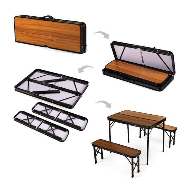 Стіл туристичний розкладний Outtec + 2 лавки коричневий