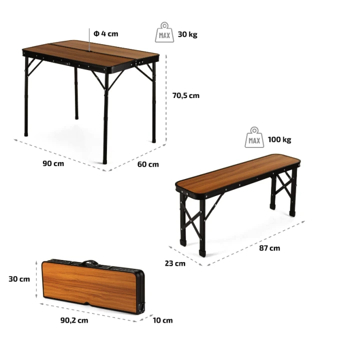Стіл туристичний розкладний Outtec + 2 лавки коричневий