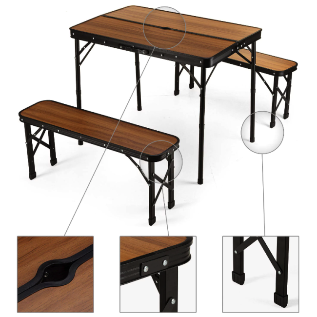 Стіл туристичний розкладний Outtec + 2 лавки коричневий