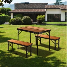 Стіл туристичний розкладний Outtec + 2 лавки коричневий