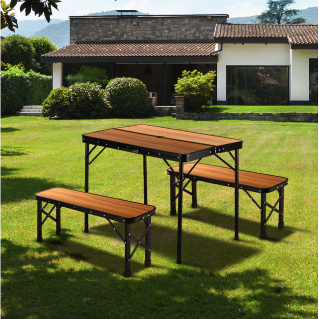 Стіл туристичний розкладний Outtec + 2 лавки коричневий