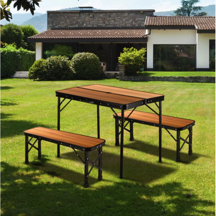 Стіл туристичний розкладний Outtec + 2 лавки коричневий