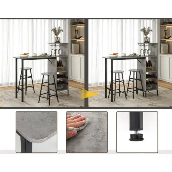 Барний стіл з стільцями Costway Bistro з тримачем винних келихів сірий