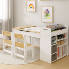 Детский набор Costway Fantastik 3 в 1: стол, 2 стулья, натуральный мольберт.