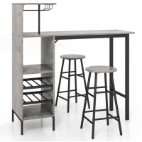 Барный стол со стульями Costway Bistro с держателем винных бокалов серый