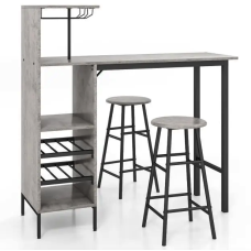 Барный стол со стульями Costway Bistro с держателем винных бокалов серый