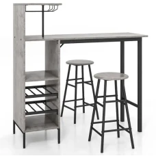 Барний стіл з стільцями Costway Bistro з тримачем винних келихів сірий