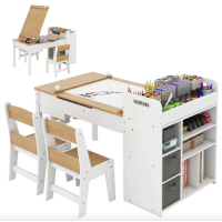 Детский набор Costway Fantastik 3 в 1: стол, 2 стулья, натуральный мольберт.