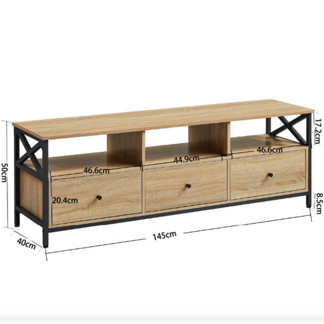 Тумба под телевизор Leobert Kamila в стиле Loft с 3 ящиками натуральный