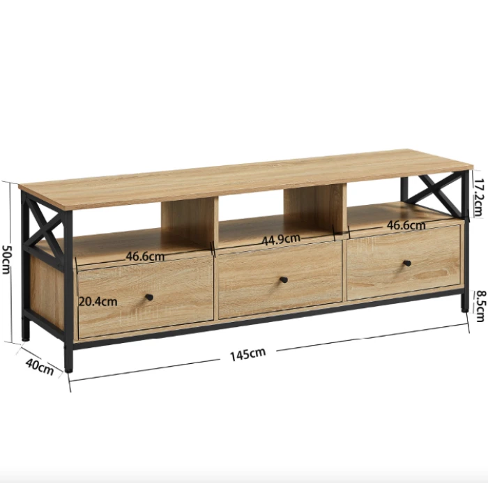 Тумба под телевизор Leobert Kamila в стиле Loft с 3 ящиками натуральный