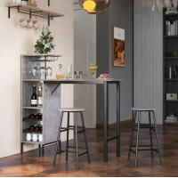 Барный стол со стульями Costway Bistro с держателем винных бокалов серый