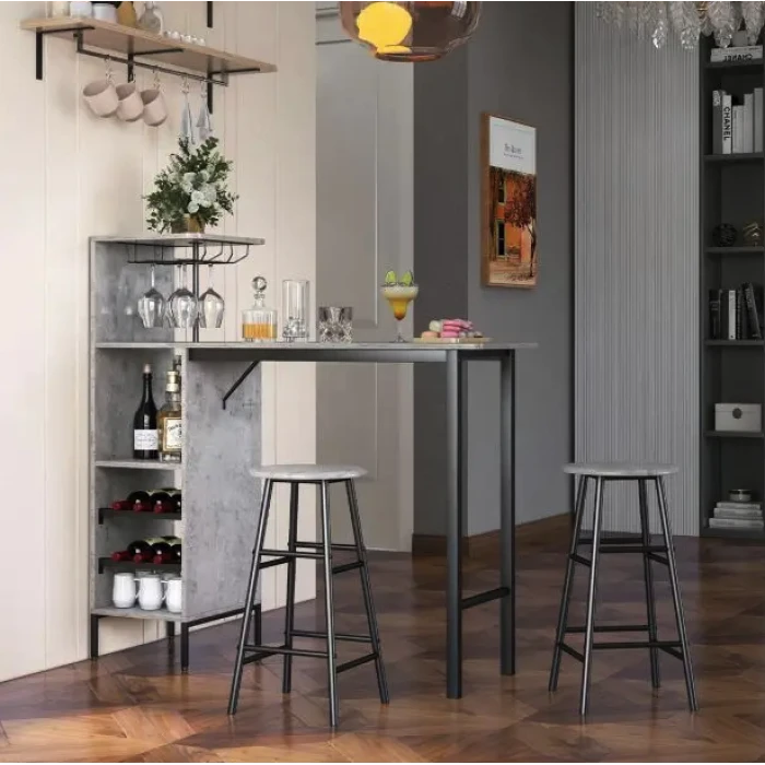 Барний стіл з стільцями Costway Bistro з тримачем винних келихів сірий