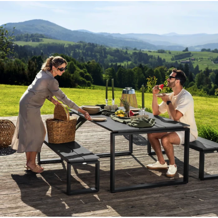 Набір садових меблів Di Volio Trento стіл + 2 лавки сірий