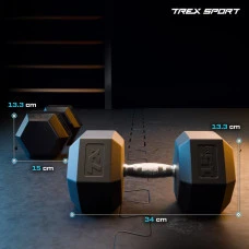Гантеля шестигранная прорезиненная TX-150RD Trex Sport 15кг