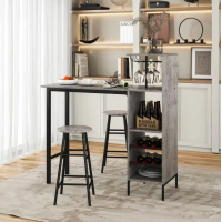 Барный стол со стульями Costway Bistro с держателем винных бокалов серый