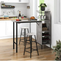 Барный стол со стульями Costway Bistro с держателем винных бокалов серый