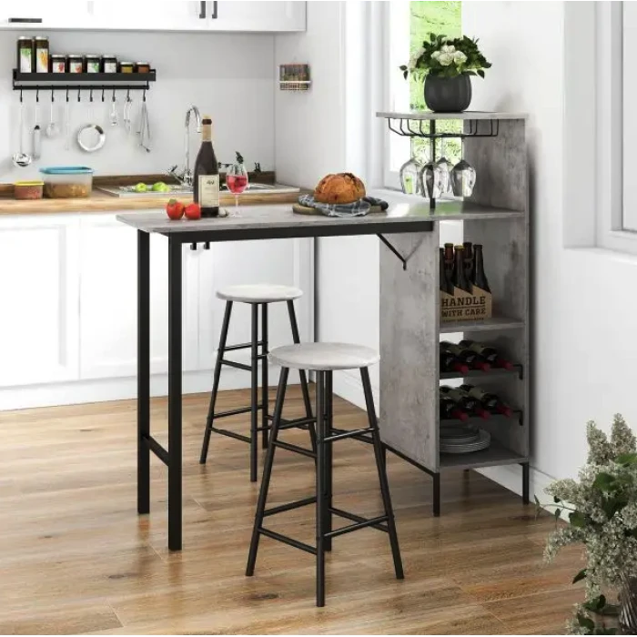 Барний стіл з стільцями Costway Bistro з тримачем винних келихів сірий