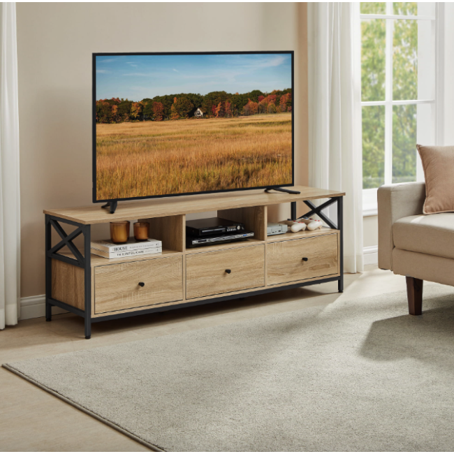 Тумба под телевизор Leobert Kamila в стиле Loft с 3 ящиками натуральный