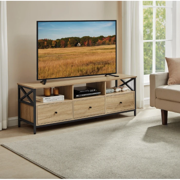 Тумба под телевизор Leobert Kamila в стиле Loft с 3 ящиками натуральный