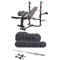 Набір Elitum Titan 68кг з лавою HS-1065HB Pro, штангою та гантелями