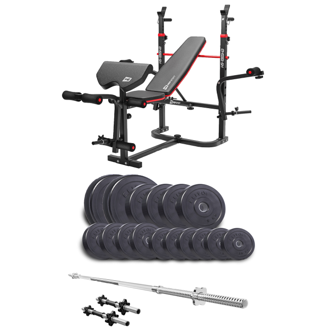 Набір Elitum Titan 68кг з лавою HS-1065HB Pro, штангою та гантелями