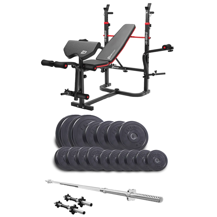 Набір Elitum Titan 68кг з лавою HS-1065HB Pro, штангою та гантелями