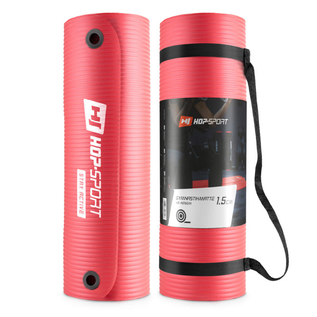 Мат для фітнесу та йоги з отворами Hop-Sport HS-N015GM 1,5см червоний