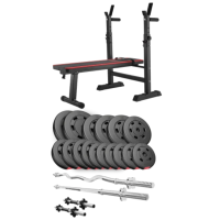 Набор Hop-Sport Premium 75кг со скамьей HS-1080, штангами и гантелями.