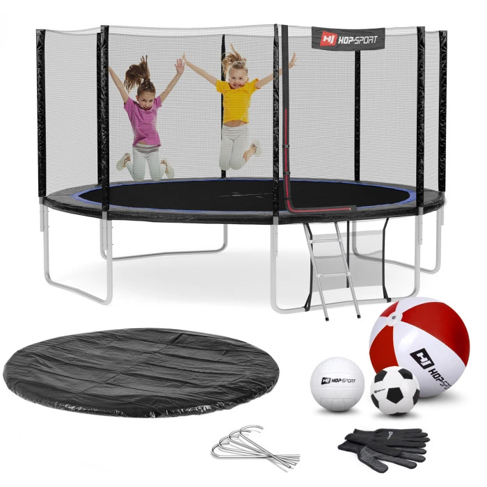 Батут Hop-Sport 14ft (427см) чорно-синій з зовнішньою сіткою