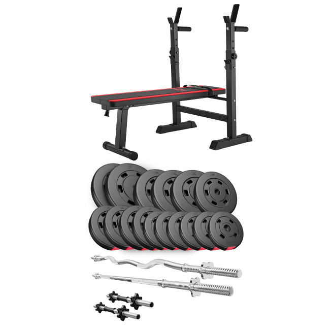 Набір Hop-Sport Premium 75кг з лавою HS-1080, штангами та гантелями