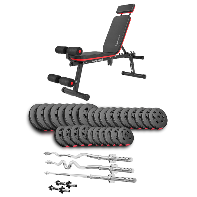Набір Hop-Sport Premium 173кг з лавою HS-1035, штангами та гантелями