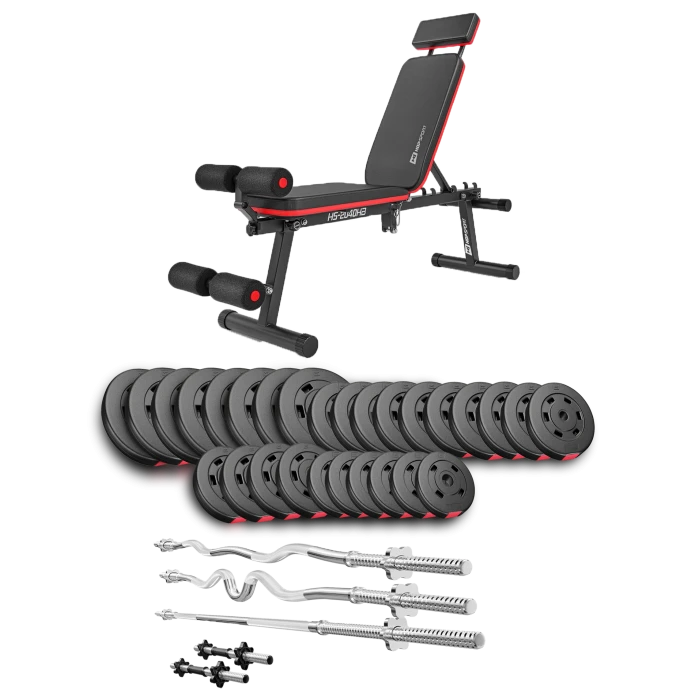 Набір Hop-Sport Premium 173кг з лавою HS-1035, штангами та гантелями
