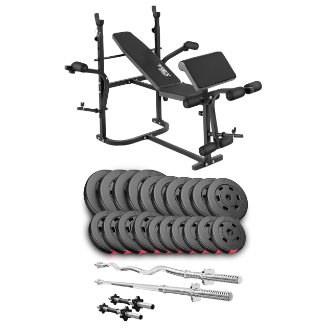 Набір Hop-Sport Premium 105кг з лавою TX-020, штангами та гантелями