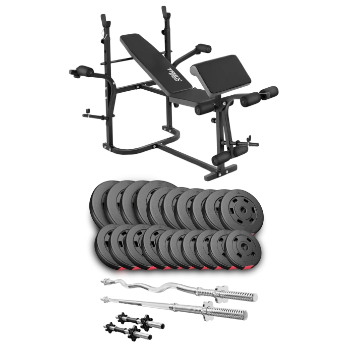 Набір Hop-Sport Premium 105кг з лавою TX-020, штангами та гантелями