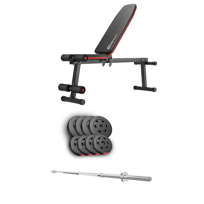 Набор Hop-Sport Premium 39кг со скамьей HS-1010 Pro и штангой