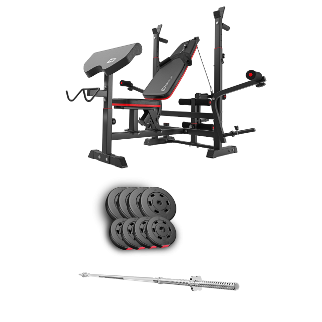 Набір Hop-Sport Premium 39кг з лавою HS-1075 Pro та штангою