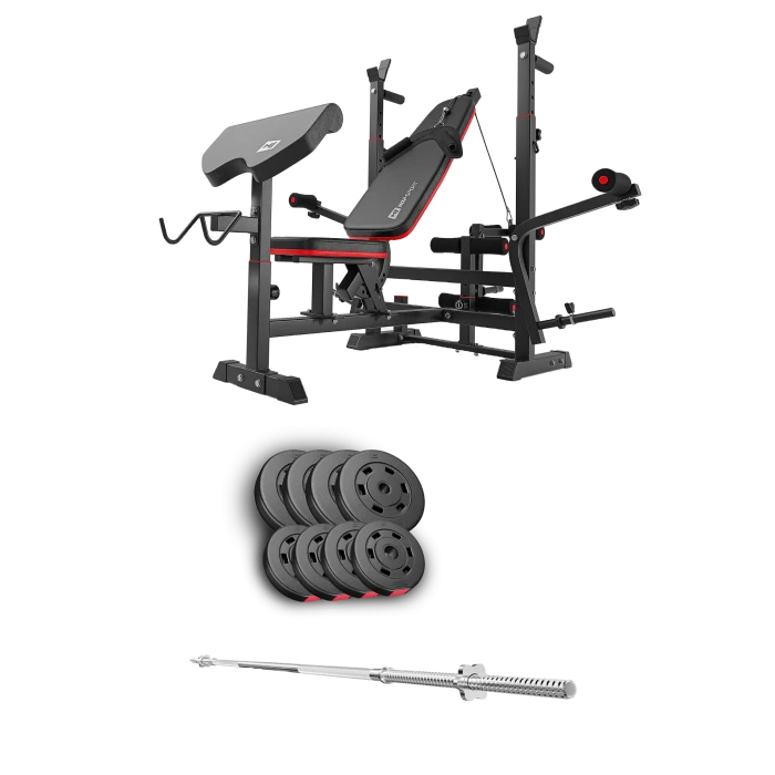 Набор Hop-Sport Premium 39кг со скамьей HS-1075 Pro и штангой