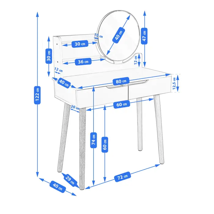 Туалетний столик Jumi Scandi з шухлядами, білий