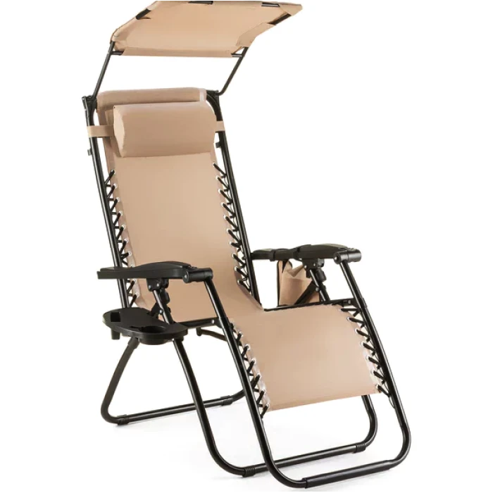 Шезлонг лежак Outtec Zero Graviti Sun раскладной с крышей беж