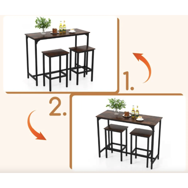 Барный стол и 2 барных стула Costway Hoobro в стиле Loft