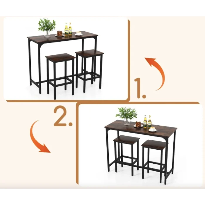 Барний стіл та 2 барні стільці Costway Hoobro в стилі Loft